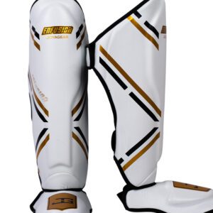 Side view of Enfusion Trilogy Shin Guards in white showing extended shin coverage